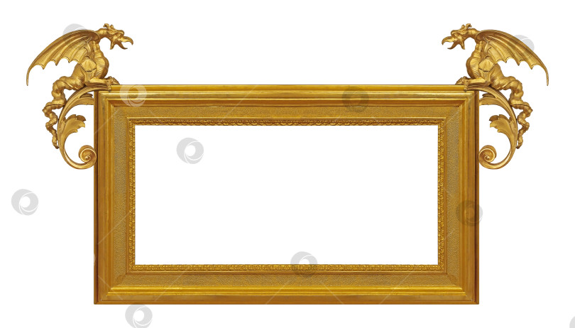 Скачать Панорамная золотая рамка с драконами для картин, зеркал или фотографий, выделенных на белом фоне фотосток Ozero