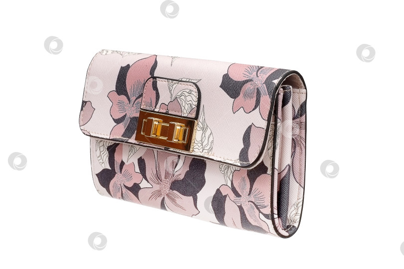 Скачать Кожаный бумажник с красивым цветочным принтом, выделенным на белом фоне фотосток Ozero
