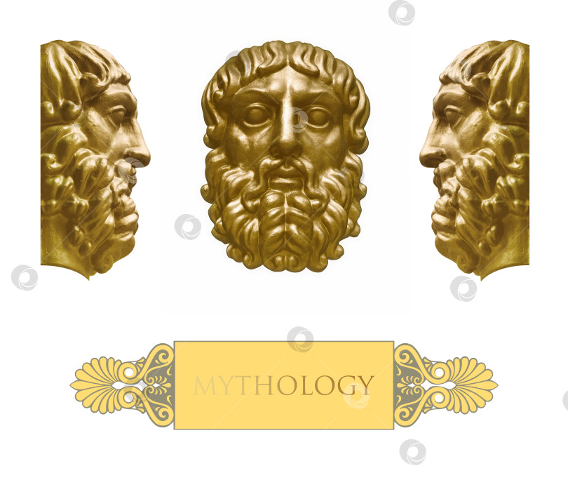 Скачать Декоративная золотая голова античного бога, выделенная на белом фоне фотосток Ozero