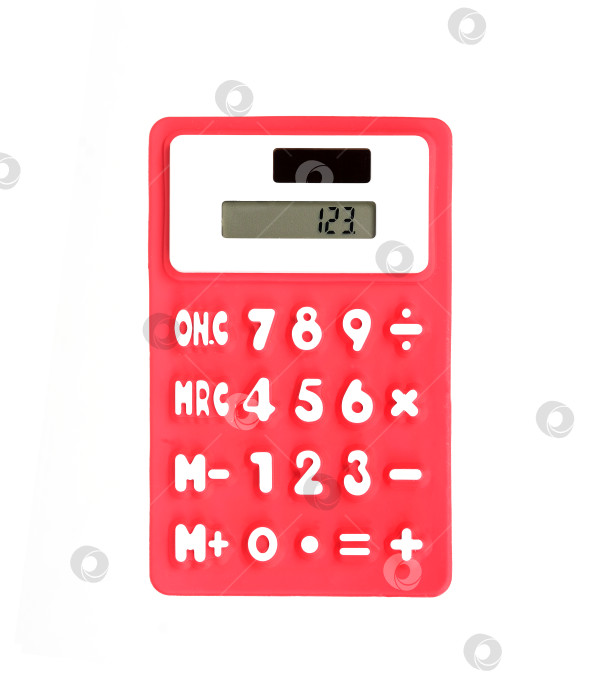 Скачать Детский красный калькулятор с белыми цифрами, выделенными на белом фоне фотосток Ozero