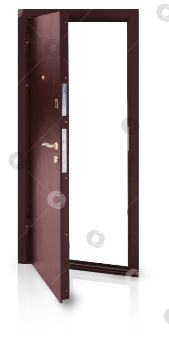 Скачать Модель открытой входной металлической двери, выделенная на белом фоне фотосток Ozero