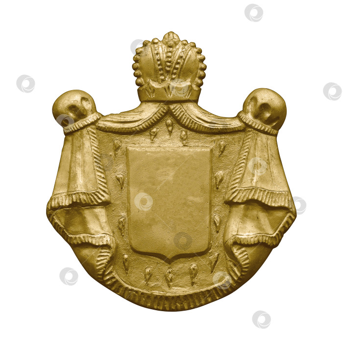 Скачать Золотой герб (щит) для создания памятной надписи, выделенной на белом фоне. Элемент дизайна с контуром отсечения фотосток Ozero