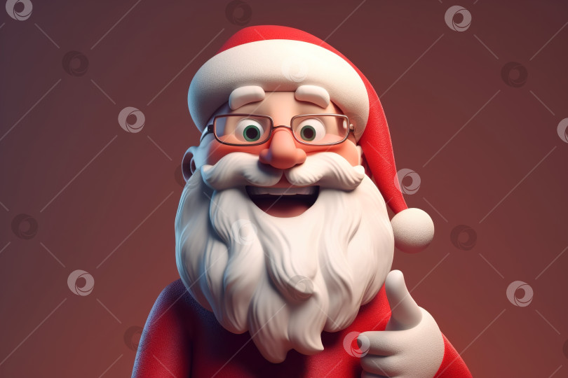 Скачать Позитивный Санта-Клаус в очках и красной шапочке показывает похожий жест. Иллюстрация рождественского комикса doodle, генеративный искусственный интеллект фотосток Ozero