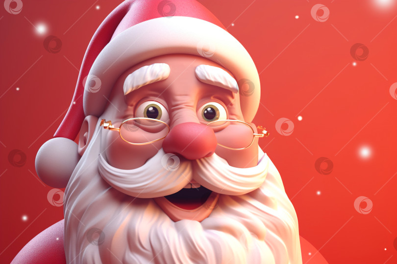 Скачать Позитивный Санта-Клаус в очках и красной шапочке, улыбающийся бородатый седовласый дедушка с веселым выражением лица. Иллюстрация рождественского комикса doodle, генеративный искусственный интеллект фотосток Ozero