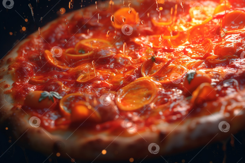 Скачать Сочная свежая пицца с острым соусом крупным планом фотосток Ozero