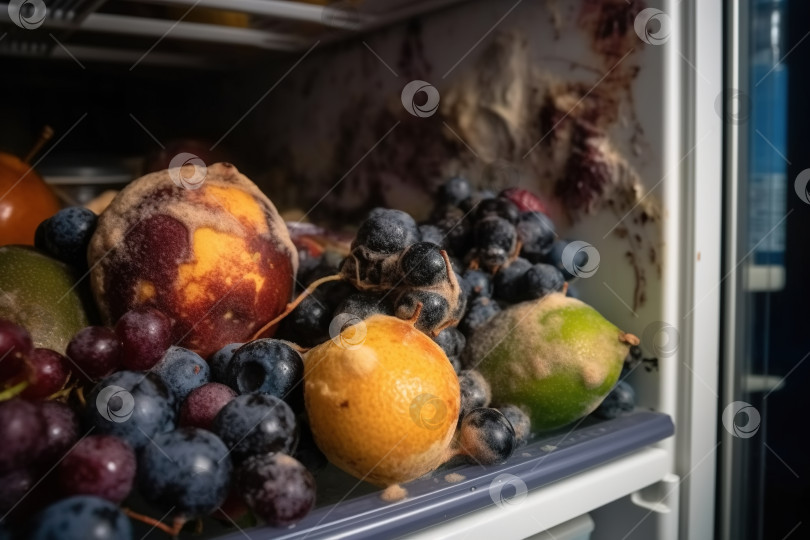 Скачать Плесень на продуктах в холодильнике, крупный план вредных спор, грибков, бактерий фотосток Ozero