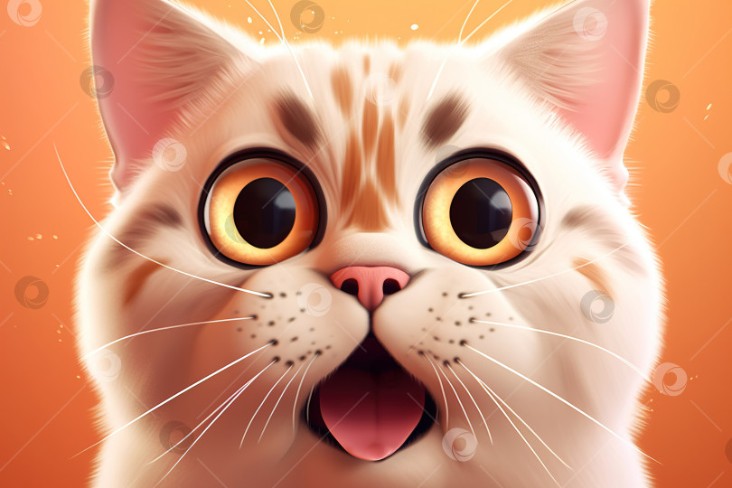 Скачать Забавный удивленный кот, портрет милого пушистого белого шокированного питомца. Иллюстрация к животным фотосток Ozero