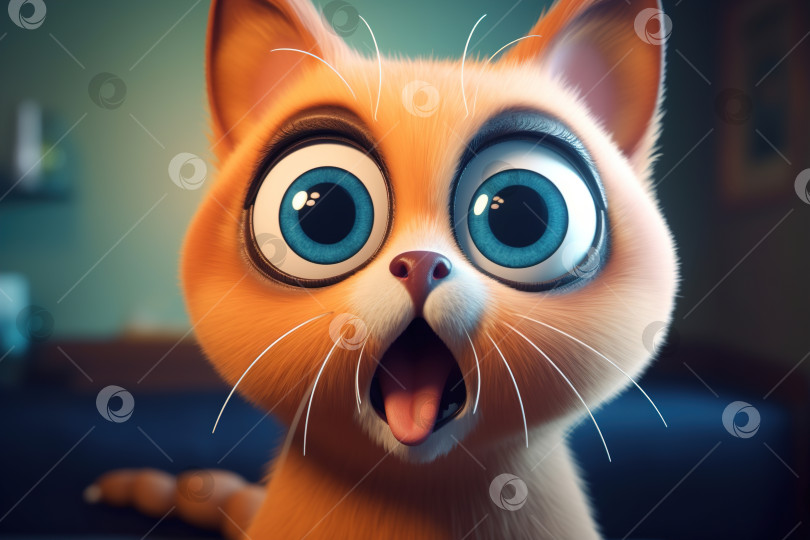 Скачать Забавный рыжий удивленный котенок с открытым ртом и большими глазами смотрит в камеру. Портрет шокированной домашней кошки с эмоциональным выражением лица. Иллюстрация к животным фотосток Ozero