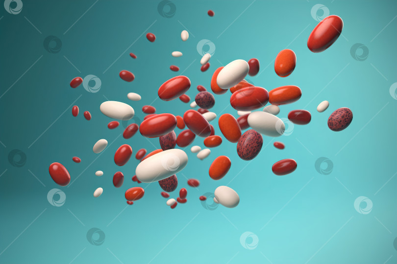 Скачать Левитирующие красные и белые лекарства, фармацевтические препараты и микстуры фотосток Ozero