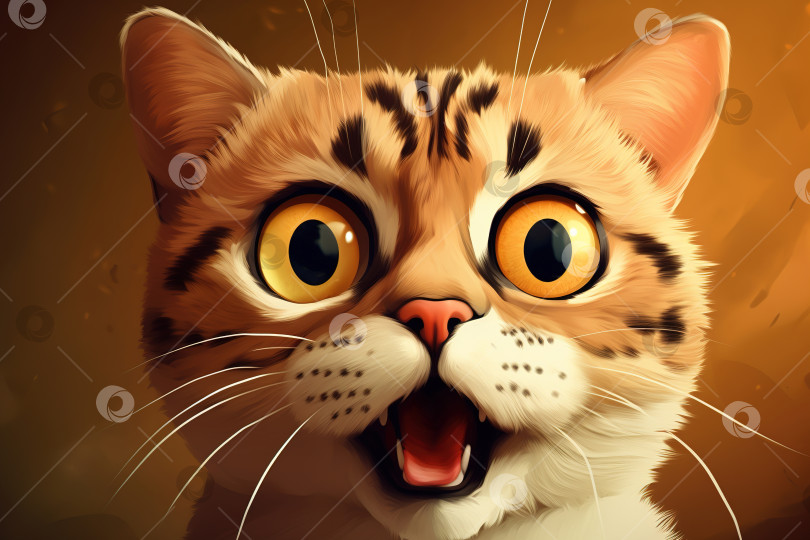 Скачать Забавный удивленный кот, портрет полосатого рыжего пушистого шокированного питомца с эмоциональным выражением лица и открытым ртом. Иллюстрация к животным фотосток Ozero