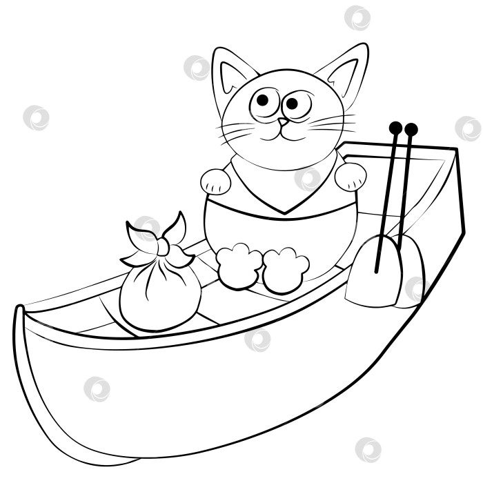 Скачать Кот в лодке, черно-белый фотосток Ozero