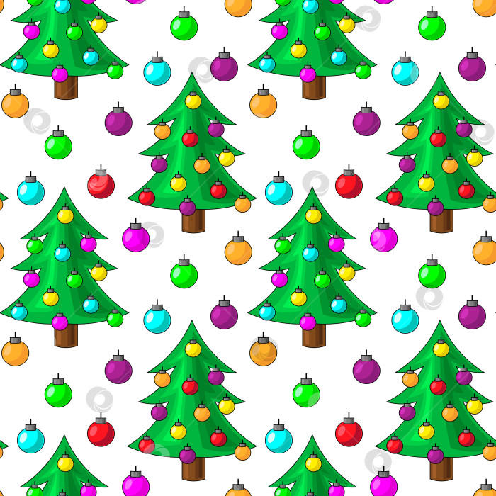 Скачать Бесшовный векторный узор с рождественской елкой и шаром фотосток Ozero