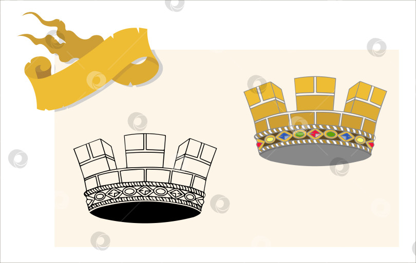 Скачать Геральдические элементы средневековой графики: короны и лента. Векторный дизайн фотосток Ozero