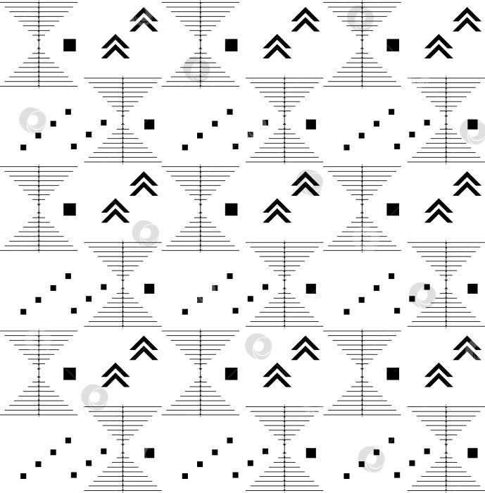Скачать Тонкие черные геометрические формы в виде песочных часов с бесшовным рисунком из маленьких квадратиков. Геометрический простой узор в елочку для мужской одежды, ткани, льна фотосток Ozero