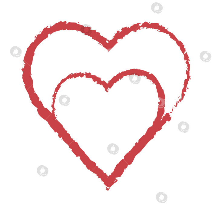 Скачать Два нарисованных красными красками сердечка-значка как символ любви на белом фоне. фотосток Ozero