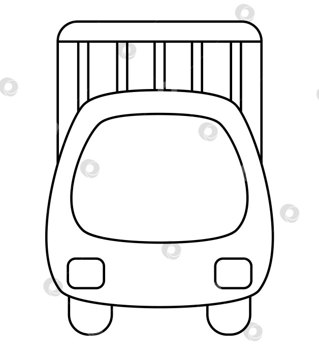 Скачать Векторный черно-белый грузовой автомобиль. Забавный автомобиль с видом спереди для фотосток Ozero