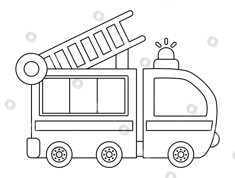 Скачать Векторная черно-белая пожарная машина. Забавный линейный транспортат фотосток Ozero