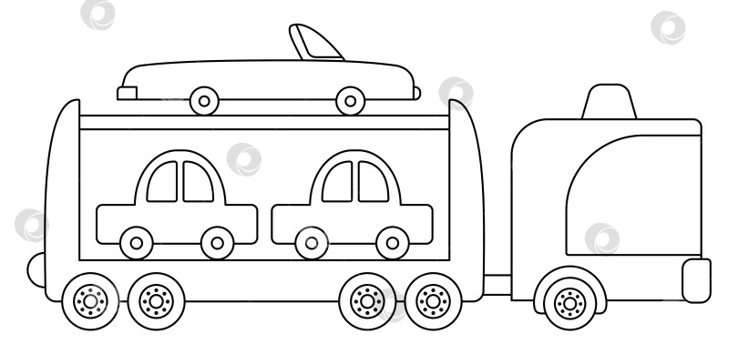 Скачать Векторный черно-белый автомобиль-перевозчик автомобилей. Забавная линия автомобиля для фотосток Ozero