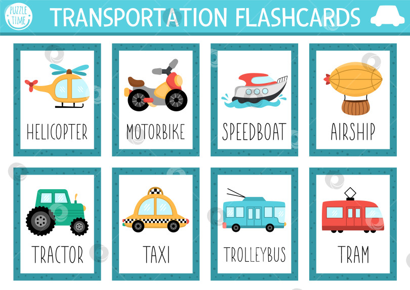 Скачать Набор векторных транспортных флэш-карт с автомобилем, скоростным катером, вертолетом фотосток Ozero