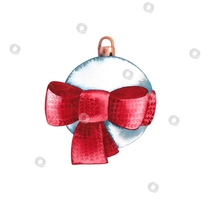 Скачать Рождественский шар с красным бантом. Акварельная иллюстрация. Изолировать. Счастливого Рождества и счастливого Нового года. Акварель фотосток Ozero