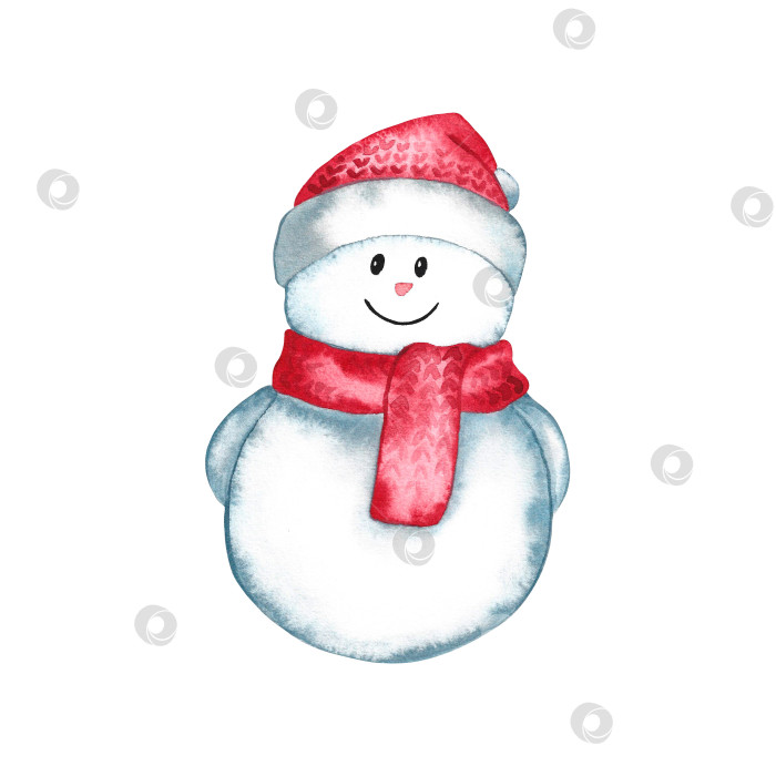 Скачать Рождественский снеговик. Акварельная иллюстрация. Изолировать. Для оформления пригласительных и поздравительных открыток, упаковки, этикеток. фотосток Ozero