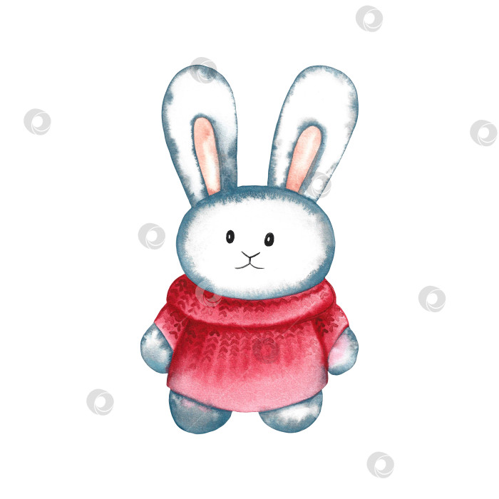 Скачать Милый мультяшный персонаж Кролик. Забавный кролик в теплом свитере. Счастливого Рождества и Нового года, Года Кролика фотосток Ozero