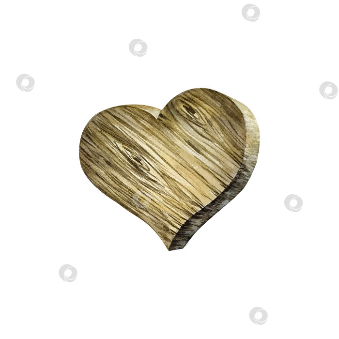 Скачать Деревянное сердечко. Акварельная иллюстрация ручной росписи в форме сердца с текстурой дерева. Выделите на белом фоне. фотосток Ozero