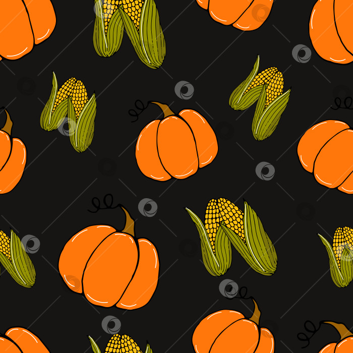 Скачать узор каракули овощи тыквы и кукуруза на черном фоне фотосток Ozero