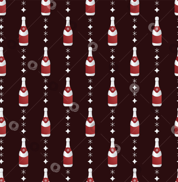 Скачать Рождественская бутылка с рисунком шампань. Серебристо-красная рождественская векторная иллюстрация фотосток Ozero