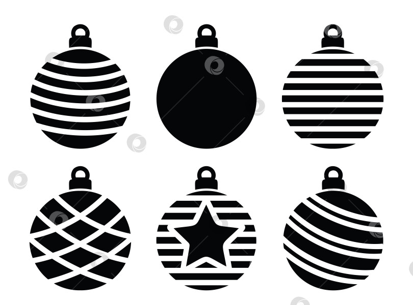 Скачать Рождественские шары. Монохромные абстрактные декоративные значки для новогодних открыток фотосток Ozero