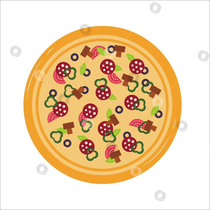 Скачать Плоская пицца. Пицца, выделенная на белом фоне. фотосток Ozero