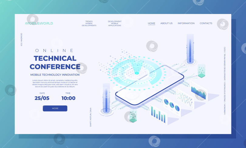Скачать Технологическая изометрическая концепция, смартфон в изометрии. Изометрическая иллюстрация для дизайна веб-шаблона. фотосток Ozero