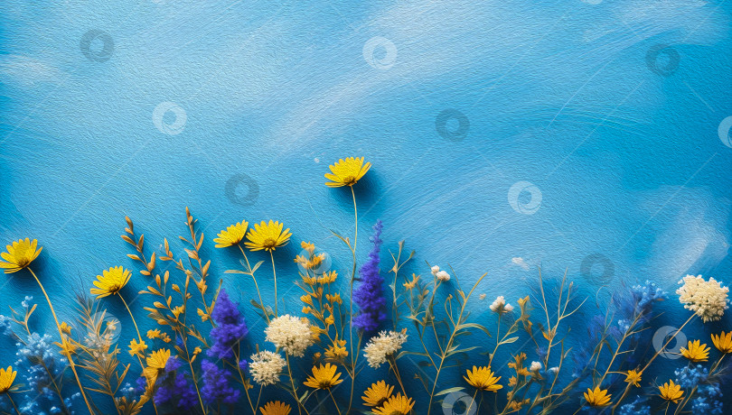 Скачать Луговые цветы на темно-синем фоне фотосток Ozero