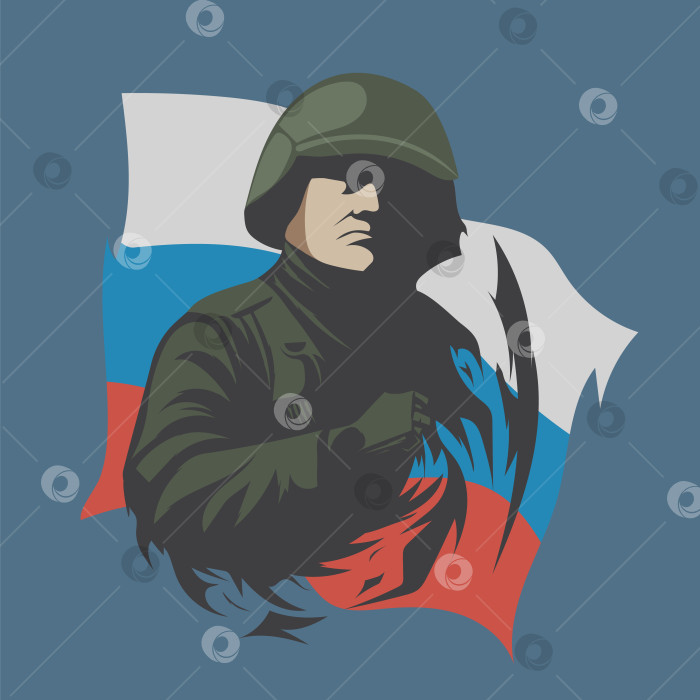 Скачать Солдат на фоне флага России фотосток Ozero