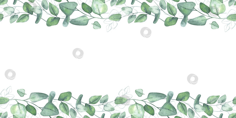 Скачать Эвкалипт. Горизонтальный баннер из веток зелени. Акварельная иллюстрация в деревенском стиле. Ботаническая акварельная иллюстрация для дизайна упаковки, обоев, керамики, текстиля. фотосток Ozero