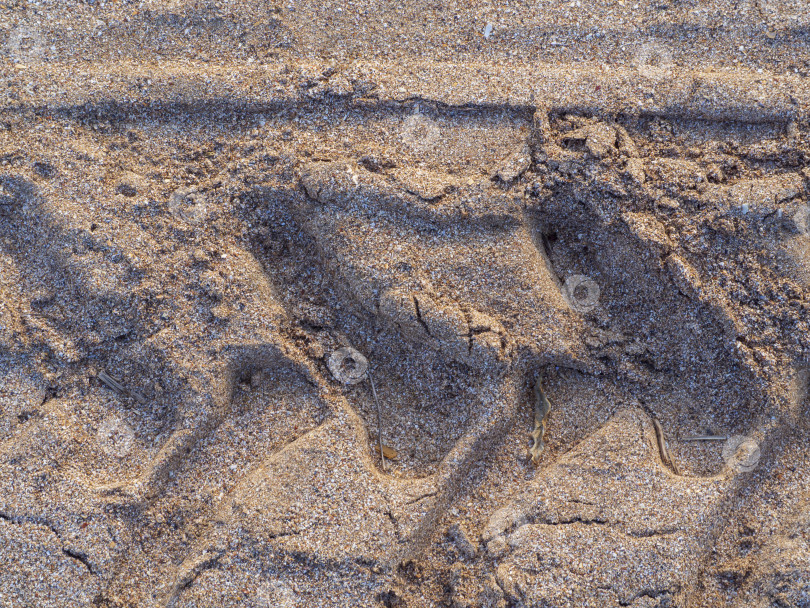 Скачать Текстура песка на пляже со следами протектора крупным планом. фотосток Ozero