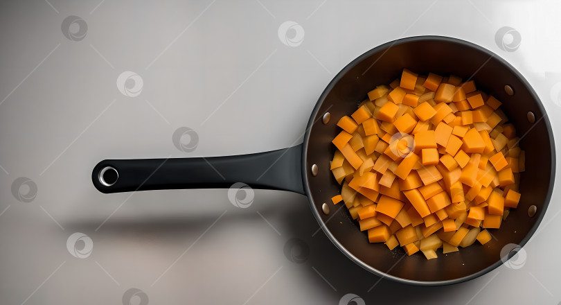 Скачать кусочки моркови на сковороде на светлом фоне фотосток Ozero