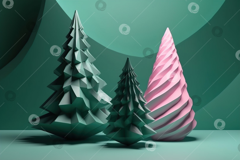 Скачать Модная геометрическая зелено-розовая иллюстрация рождественской елки. Счастливого Рождества и счастливого Нового года аннотация фотосток Ozero