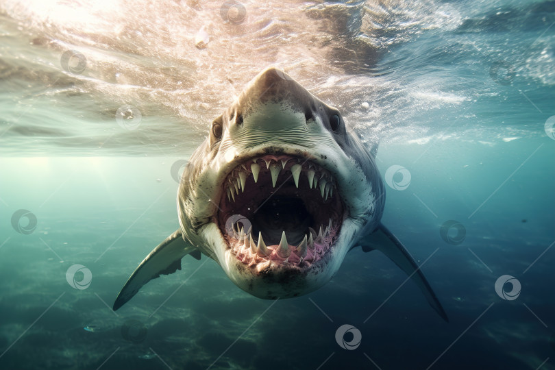 Скачать Агрессивная акула, опасный водный хищник с большими челюстями фотосток Ozero