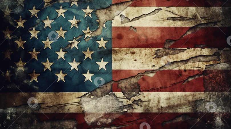 Скачать Краска с американским флагом на стене, иллюстрация с гранжевой текстурой. Концепция дня независимости США, дня патриота фотосток Ozero