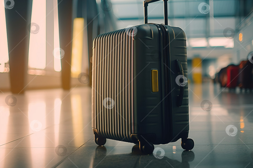 Скачать Черный чемодан на колесиках для путешествий в терминале аэропорта фотосток Ozero