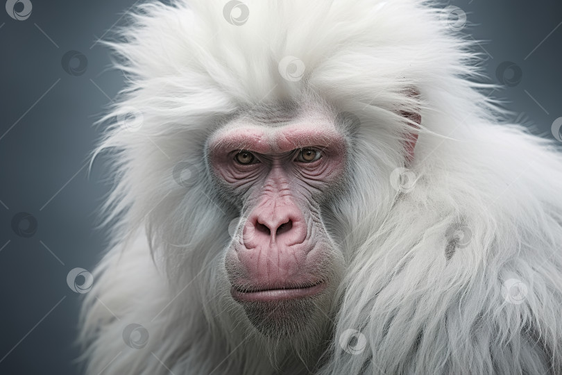 Скачать Портрет редкого животного примата обезьяны-альбиноса на заднем плане фотосток Ozero