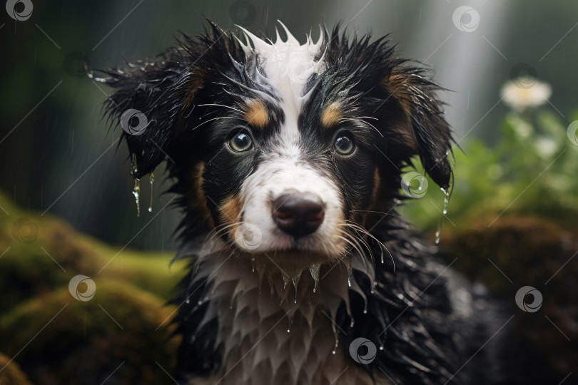 Скачать Портрет мокрой грустной собаки на улице в дождливый день фотосток Ozero