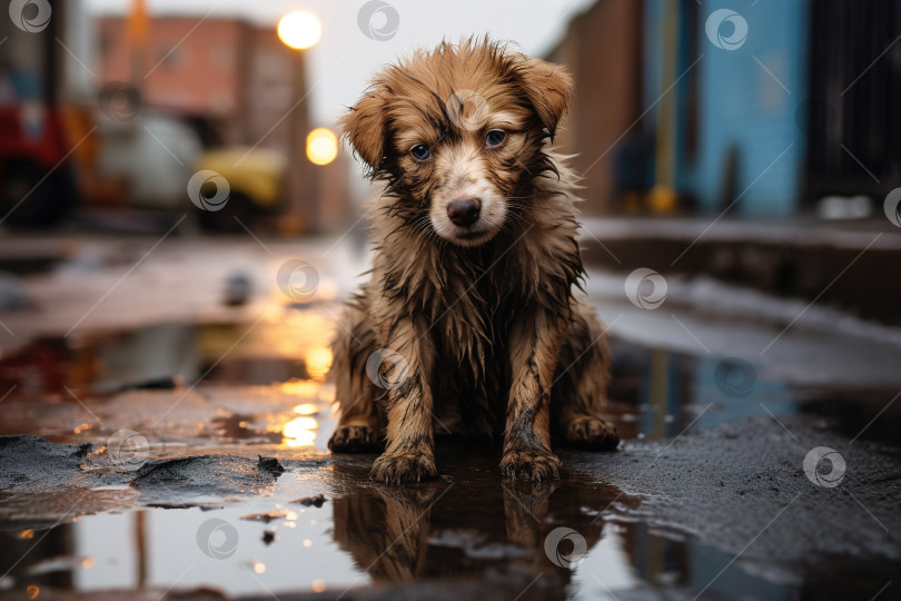 Скачать Брошенная одинокая грустная собака на улице. Бездомный щенок фотосток Ozero