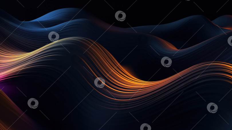 Скачать Волновой абстрактный темный фон, графический дизайн, плавные линии с подсветкой на фоне фотосток Ozero