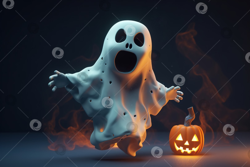 Скачать Левитирующий призрак в простыне, иллюстрация к Хэллоуину фотосток Ozero