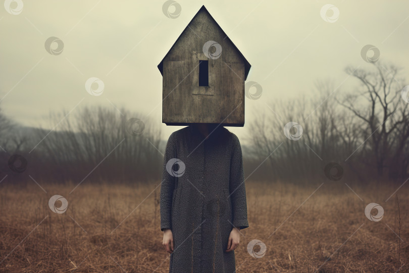 Скачать Сюрреалистическая иллюстрация: безликая женщина с домом вместо головы фотосток Ozero