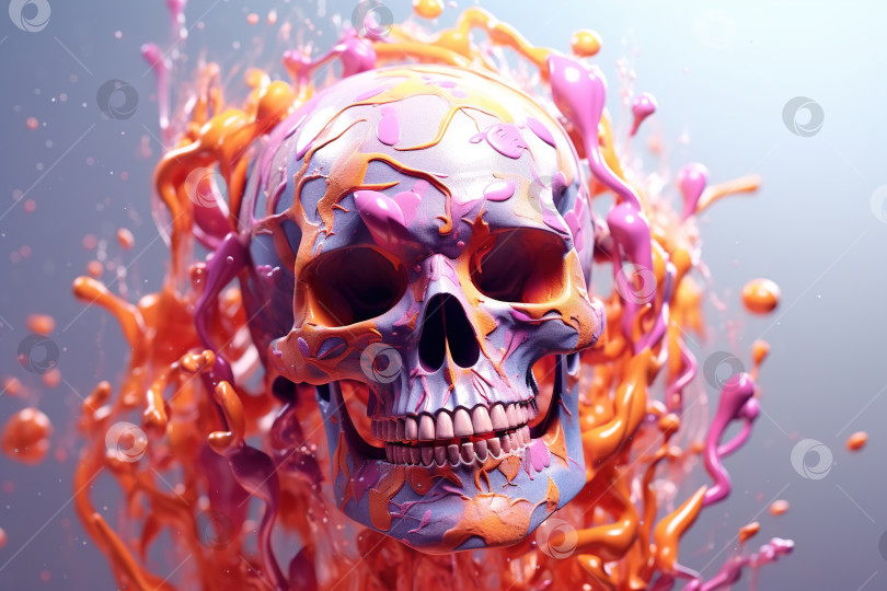 Скачать Модный череп в брызгах краски, стильная иллюстрация костей человеческой головы фотосток Ozero