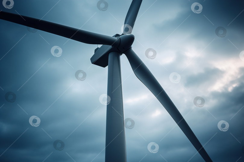Скачать Альтернативная экологическая энергетика. Крупный план генератора ветряной электростанции в пасмурный день на фоне неба фотосток Ozero