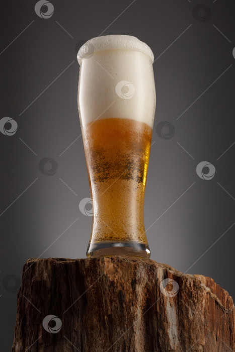 Скачать Бокал свежего и холодного пива на сером фоне. фотосток Ozero